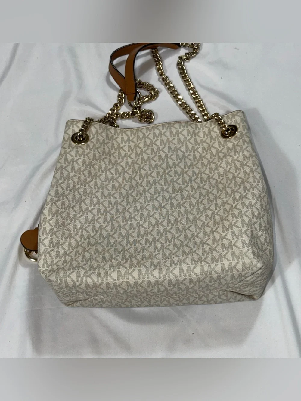 Michael Kors Susannah Medium Vanilla MK Logo Chain Shoulder Tote Bag